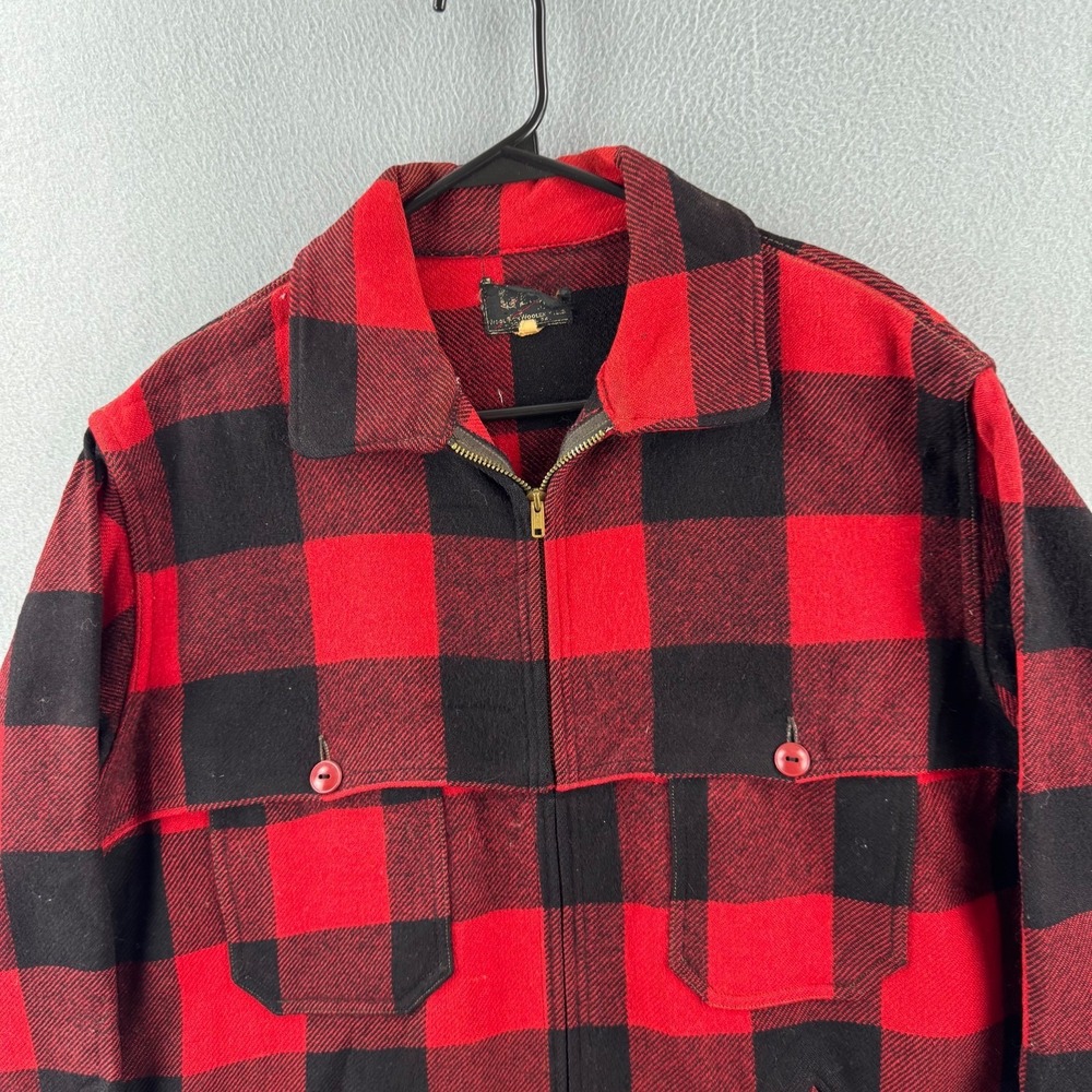 Vintage 50s Woolrich Jacket Mens Large Wool Mackinaw Red Plaid Hunting Talon Zip - Picture 2 of 16